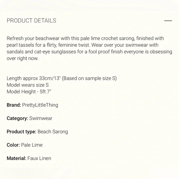 Pretty Little Thing PALE LIME CROCHET PEARL TASSEL TRIM BEACH SARONG - Picture 8 of 9